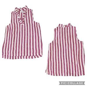 Crown & Ivy Linen Pink Reddish White Ruffle Neck Sleeveless Blouse Size M Women